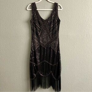 Womens Flapper style black dress size M